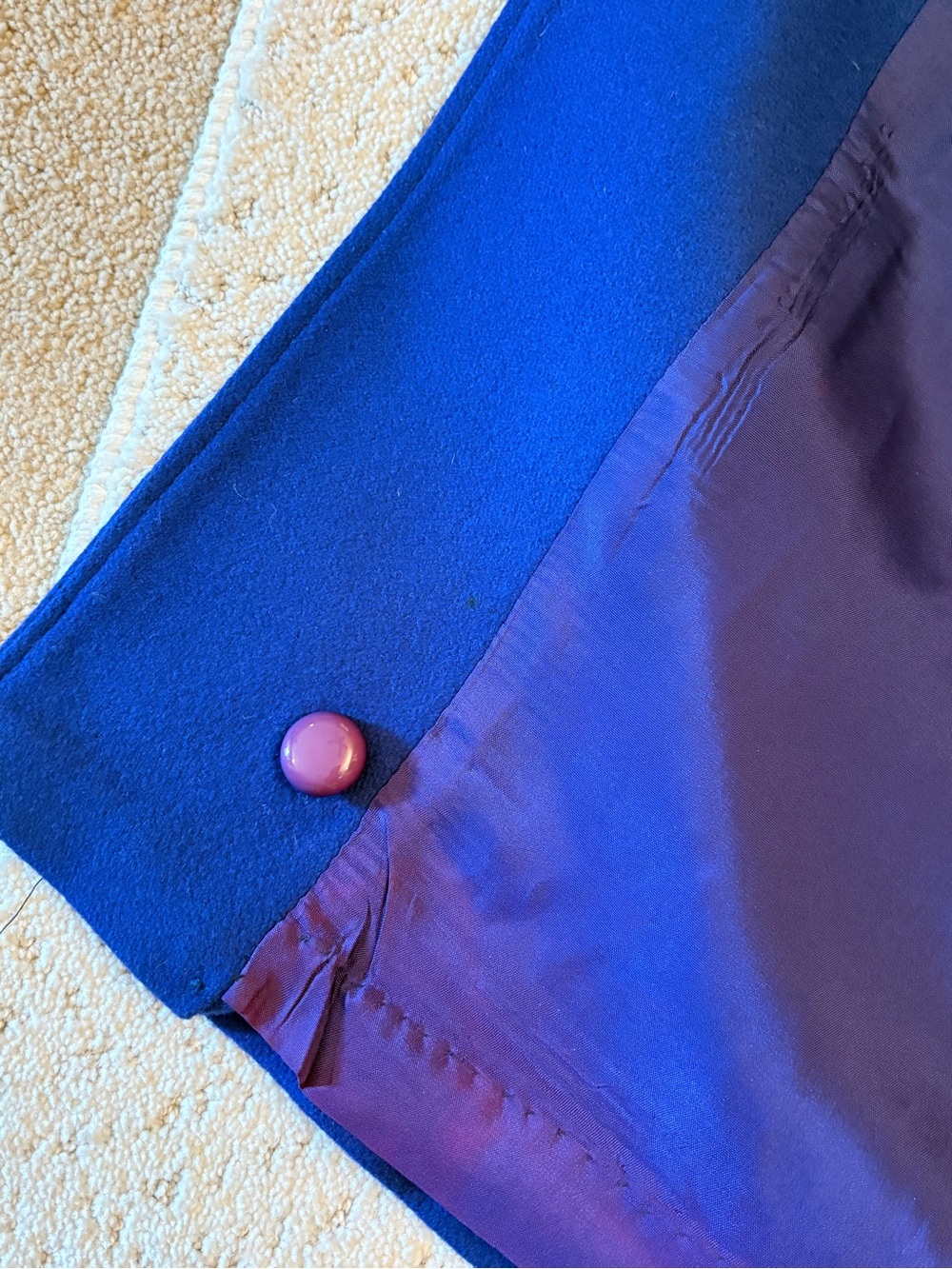 Vintage 70s Womans Royal Blue Wool Coat Size 12 Petite Union Made in USA Maxi - Picture 10 of 13